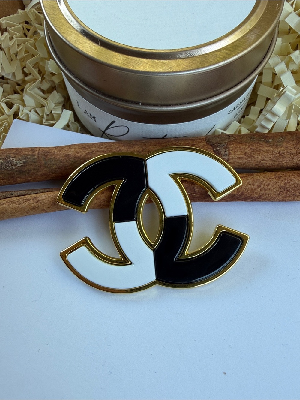 Black & White Interlocking Logo Brooch Women's Accessory